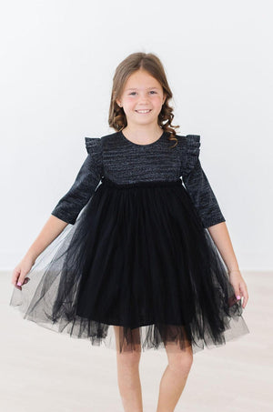 Black Shimmer 3/4 Sleeve Tutu Dress-dogsvalley ®