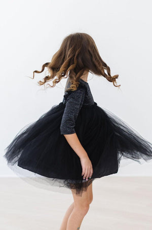 Black Shimmer 3/4 Sleeve Tutu Dress-dogsvalley ®