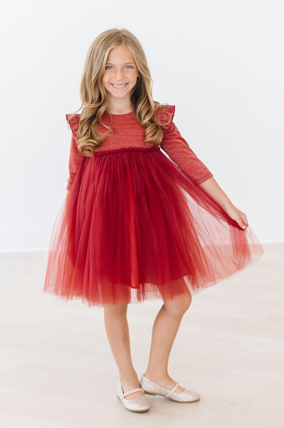 Pumpkin Spice Shimmer 3/4 Sleeve Tutu Dress-dogsvalley ®