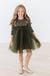 Olive Shimmer 3/4 Sleeve Tutu Dress-dogsvalley ®