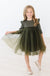 Olive Shimmer 3/4 Sleeve Tutu Dress-dogsvalley ®