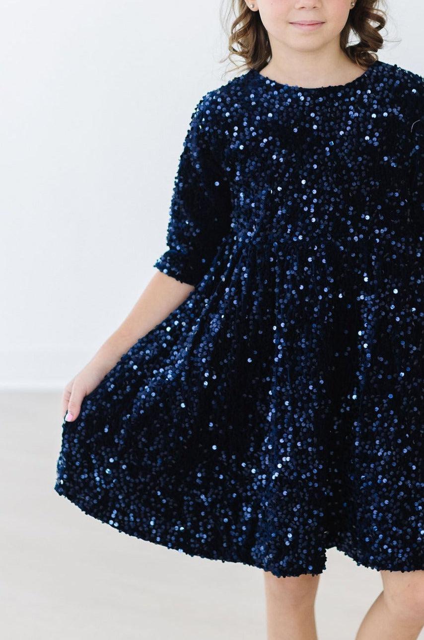 Navy Velvet Sequin Dress-dogsvalley ®