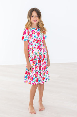 Neon Floral S/S Pocket Twirl Dress-dogsvalley ®