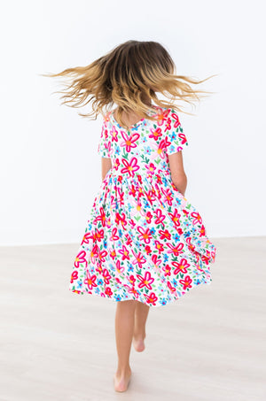 Neon Floral S/S Pocket Twirl Dress-dogsvalley ®