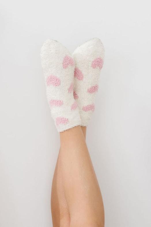 Coconut/Light Pink Heart Cozy Socks-dogsvalley ®