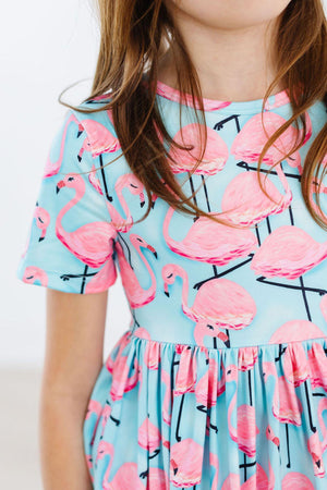 Pretty in Pink Flamingos S/S Pocket Twirl Dress-dogsvalley ®