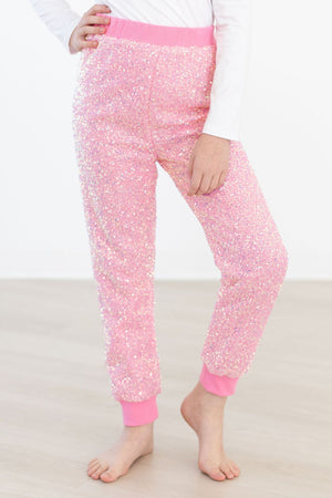 Bubblegum Pink Sequin Joggers-dogsvalley ®