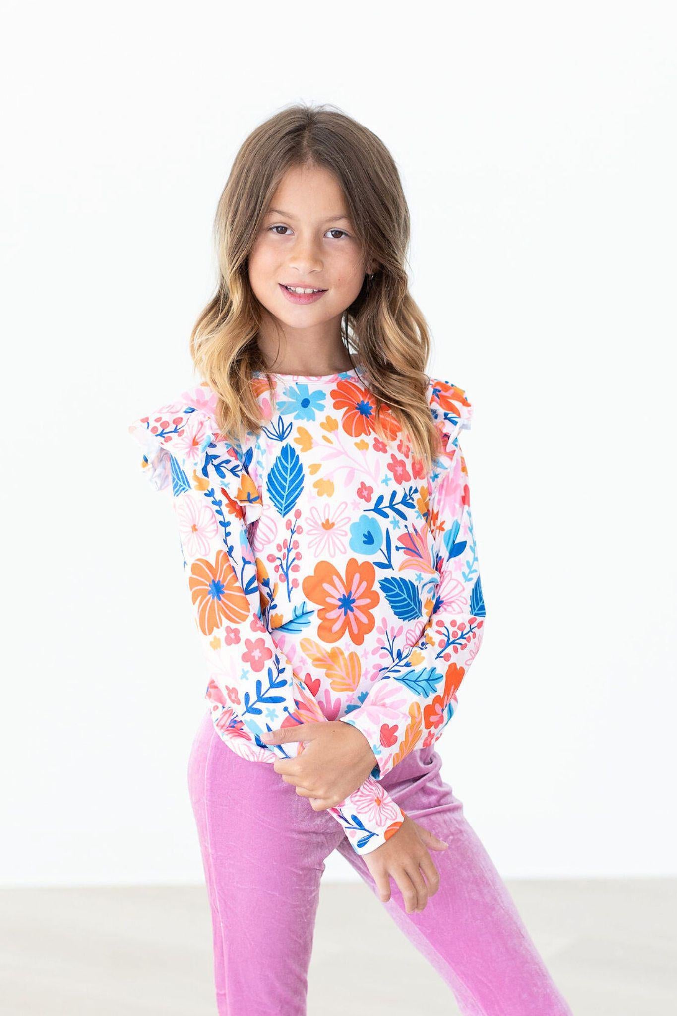 Colorful Carnations L/S Ruffle Tee-dogsvalley ®