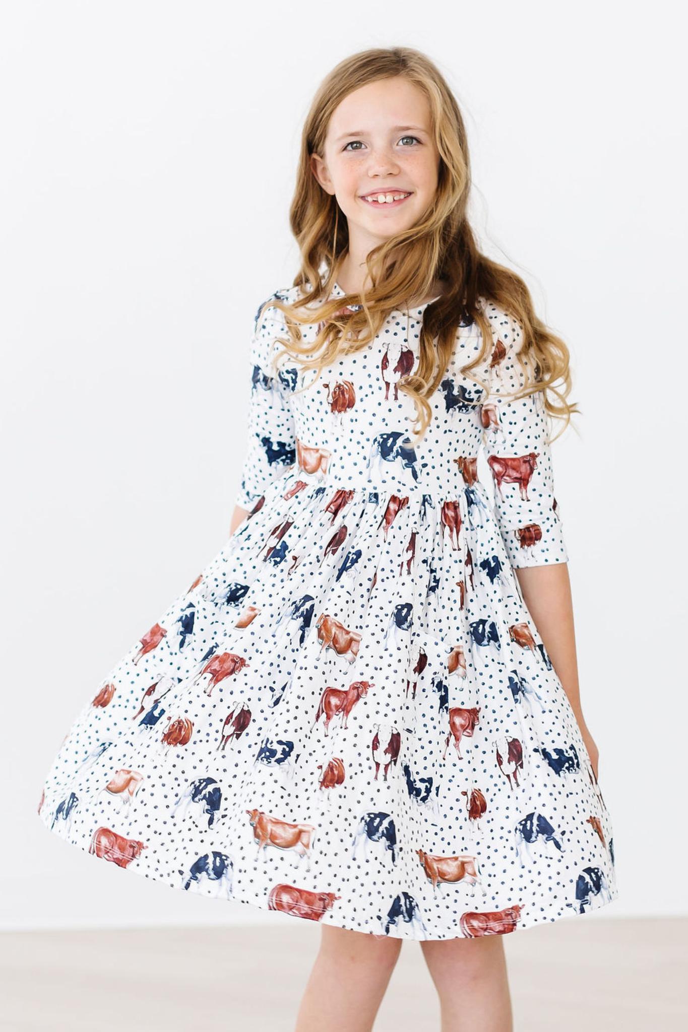 Moo Meadows 3/4 Sleeve Pocket Twirl Dress-dogsvalley ®