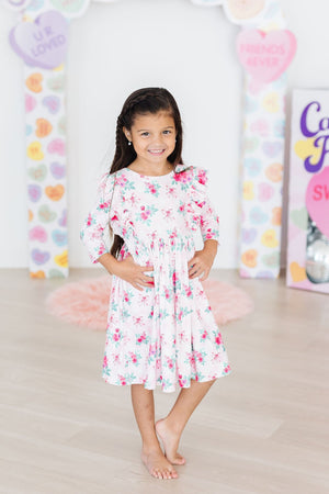 Gingham Bows 3/4 Sleeve Ruffle Twirl Dress-dogsvalley ®