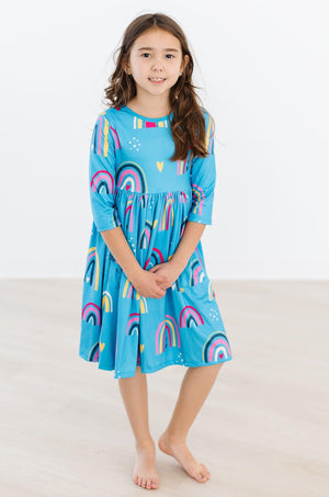 Turquoise Twilight 3/4 Sleeve Pocket Twirl Dress-dogsvalley ®