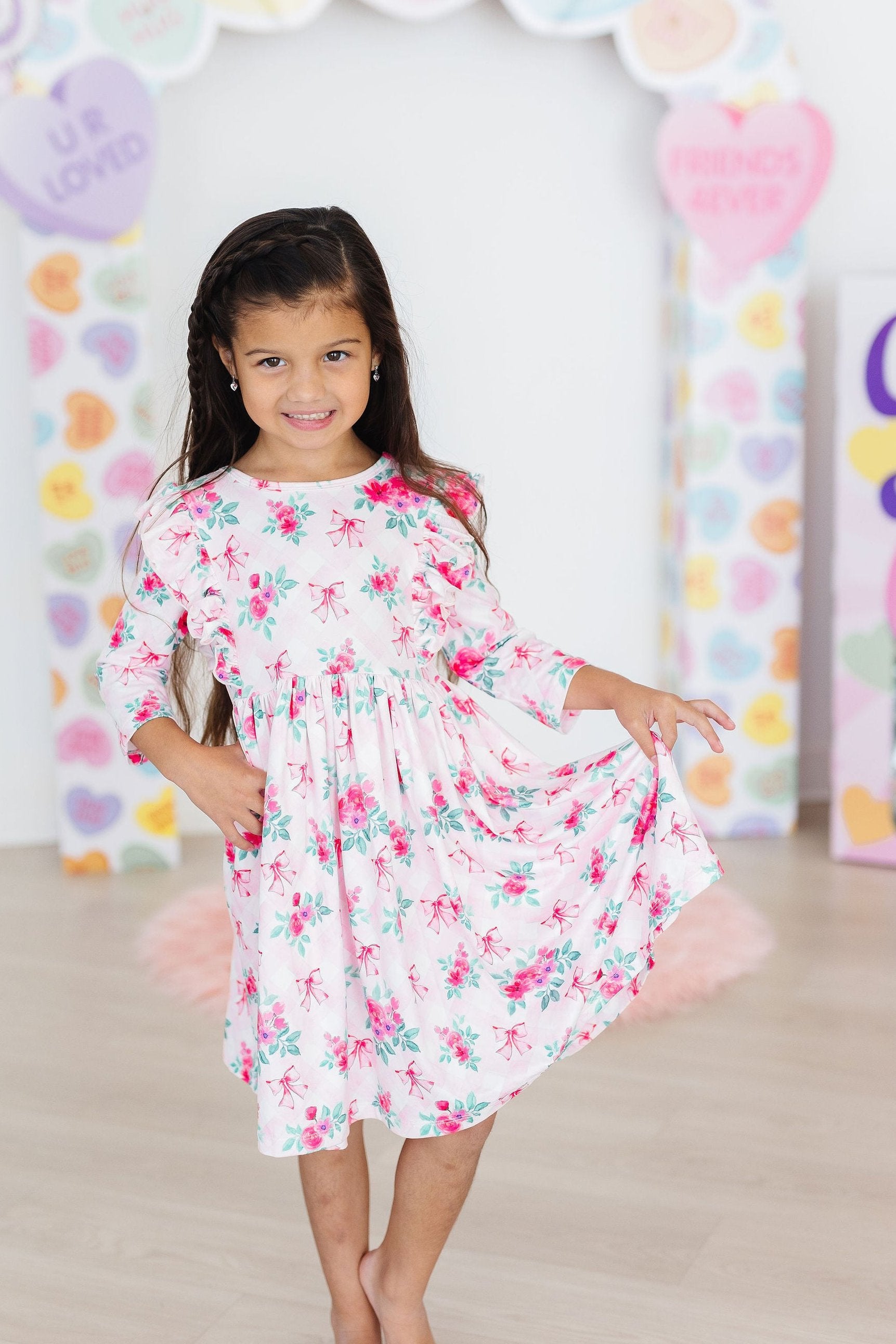 Gingham Bows 3/4 Sleeve Ruffle Twirl Dress-dogsvalley ®