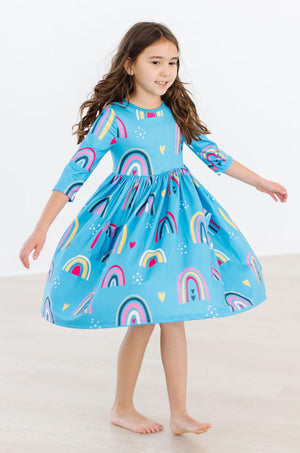 Turquoise Twilight 3/4 Sleeve Pocket Twirl Dress-dogsvalley ®