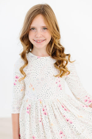 Whimsical Wildflowers 3/4 Sleeve Pocket Twirl Dress-dogsvalley ®