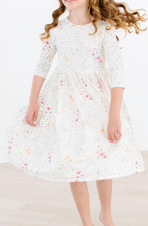 Whimsical Wildflowers 3/4 Sleeve Pocket Twirl Dress-dogsvalley ®