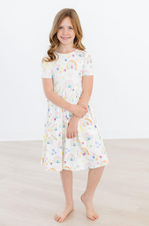 Watercolor Rainbows S/S Pocket Twirl Dress-dogsvalley ®