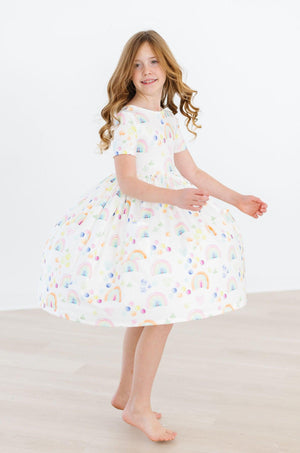 Watercolor Rainbows S/S Pocket Twirl Dress-dogsvalley ®