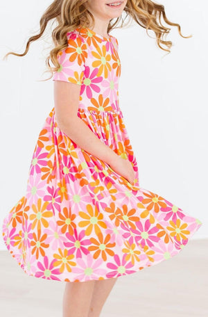 Retro Daisies S/S Pocket Twirl Dress-dogsvalley ®