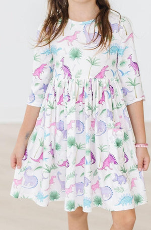 Dino Darling 3/4 Sleeve Pocket Twirl Dress-dogsvalley ®