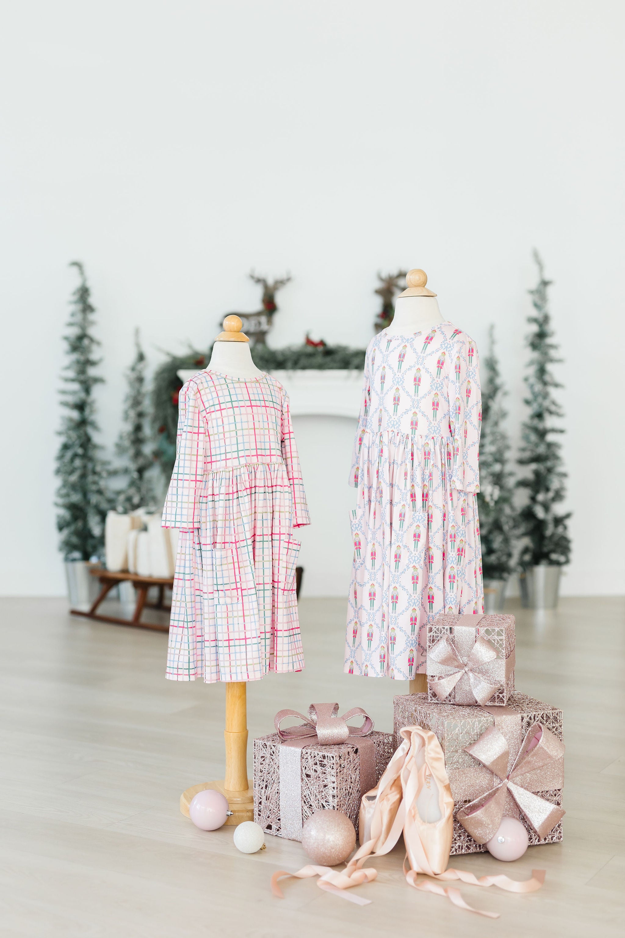 Pink Plaid 3/4 Sleeve Pocket Twirl Dress-dogsvalley ®