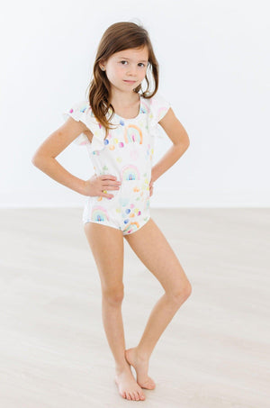 Watercolor Rainbows S/S Flutter Sleeve Leotard-dogsvalley ®