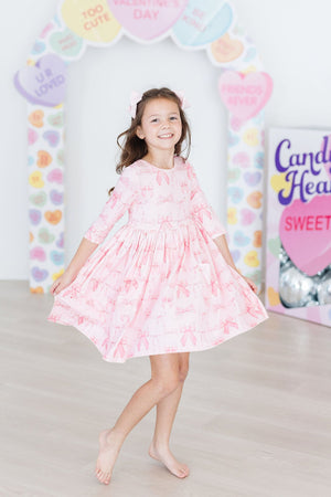 Blushing Bows 3/4 Sleeve Pocket Twirl Dress-dogsvalley ®