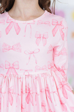 Blushing Bows 3/4 Sleeve Pocket Twirl Dress-dogsvalley ®