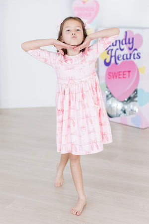 Blushing Bows 3/4 Sleeve Pocket Twirl Dress-dogsvalley ®