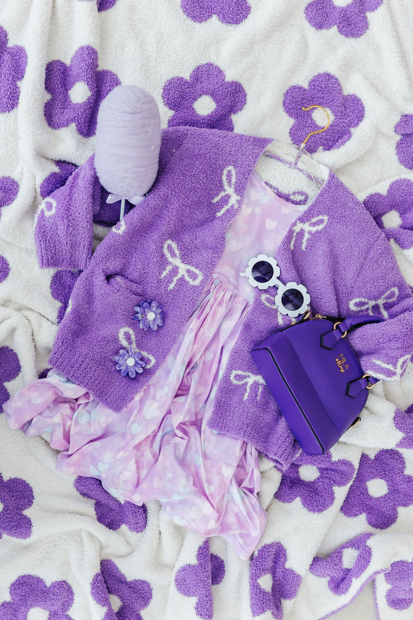 Lilac/Coconut Bow Cozy Cardigan-dogsvalley ®