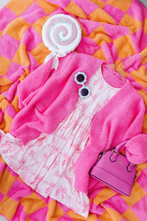 Bright Pink Cozy Cardigan-dogsvalley ®