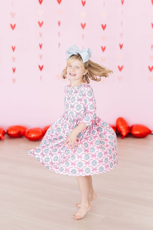 Disco Bows 3/4 Sleeve Pocket Twirl Dress-dogsvalley ®