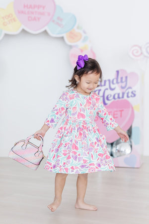 Watercolor Hearts 3/4 Sleeve Pocket Twirl Dress-dogsvalley ®