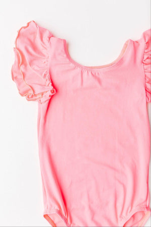 Neon Pink S/S Flutter Sleeve Leotard-dogsvalley ®