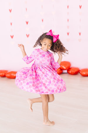 Happy Heart Day 3/4 Sleeve Pocket Twirl Dress-dogsvalley ®