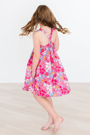 Hawaiian Floral Ruffle Cross Back Dress-dogsvalley ®