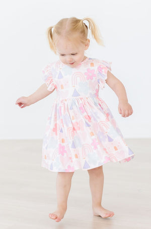 Castles & Rainbows Flutter Sleeve Twirl Dress-dogsvalley ®