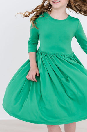 Kelly Green 3/4 Sleeve Pocket Twirl Dress-dogsvalley ®