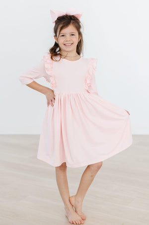 Petal Pink 3/4 Sleeve Ruffle Twirl Dress-dogsvalley ®