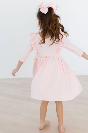 Petal Pink 3/4 Sleeve Ruffle Twirl Dress-dogsvalley ®