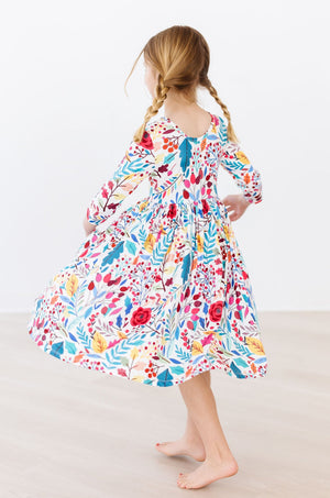 Winter Berries 3/4 Sleeve Pocket Twirl Dress-dogsvalley ®