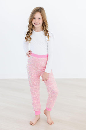 Bubblegum Pink Sequin Joggers-dogsvalley ®