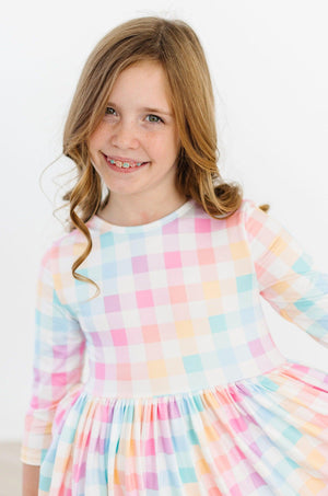 Pastel Plaid 3/4 Sleeve Pocket Twirl Dress-dogsvalley ®