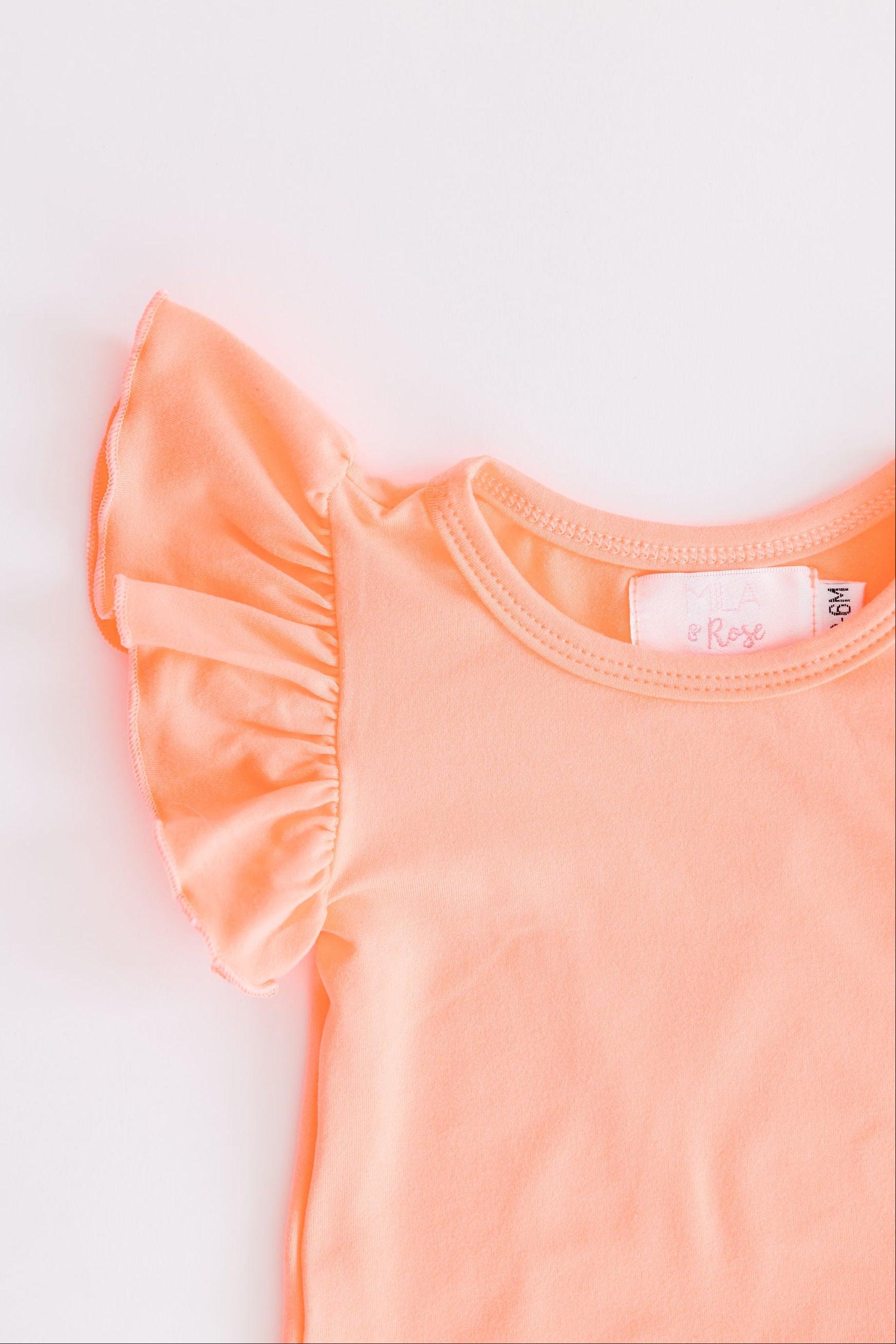 Neon Coral S/S Flutter Bodysuit-dogsvalley ®