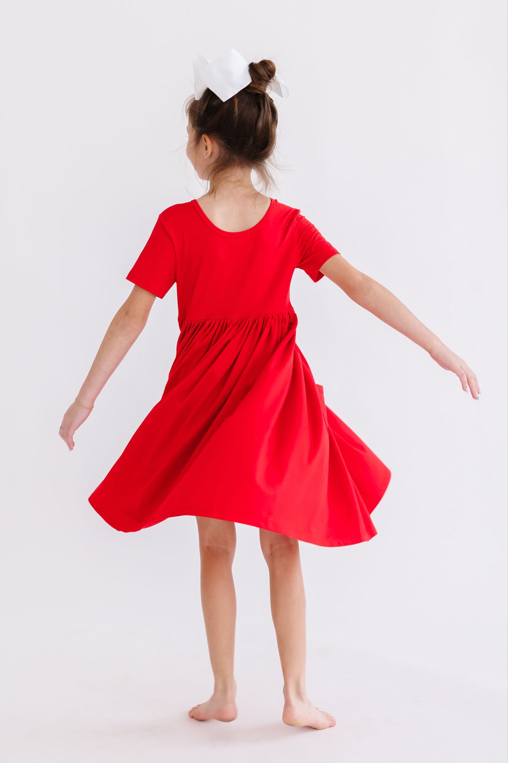 Red S/S Pocket Twirl Dress-dogsvalley ®