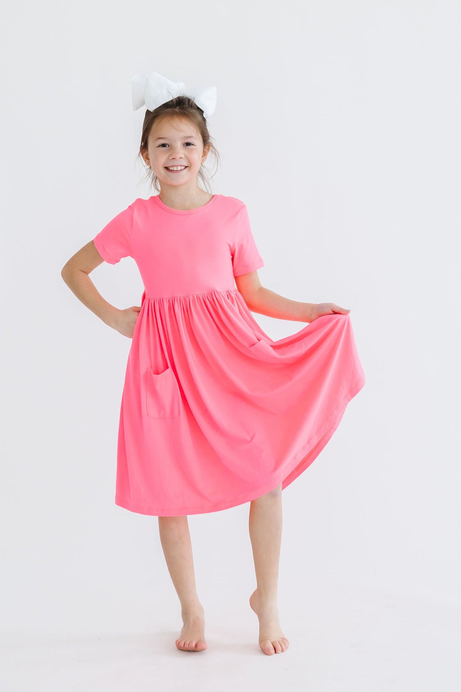 Neon Pink S/S Pocket Twirl Dress-dogsvalley ®