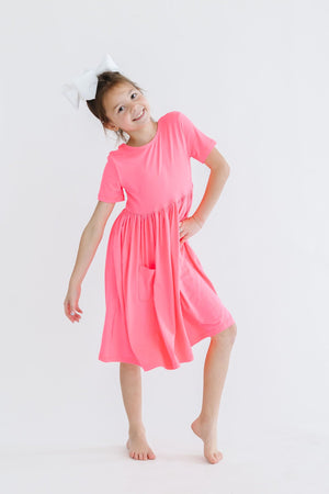 Neon Pink S/S Pocket Twirl Dress-dogsvalley ®