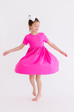 Hot Pink S/S Pocket Twirl Dress-dogsvalley ®