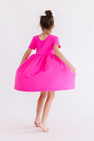 Hot Pink S/S Pocket Twirl Dress-dogsvalley ®