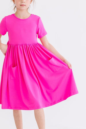 Hot Pink S/S Pocket Twirl Dress-dogsvalley ®