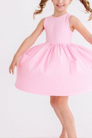 Bubblegum Pink Tank Pocket Twirl Dress-dogsvalley ®